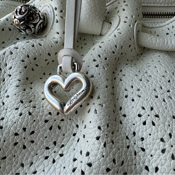 Brighton Perforated White Leather Bag with Heart Charm Dust Cover Included - Picture 10 of 14